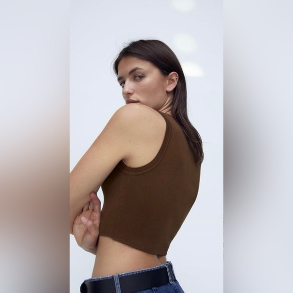Women’s ZARA Knit Chocolate Brown Sleeveless crop Top size small - Picture 5 of 10